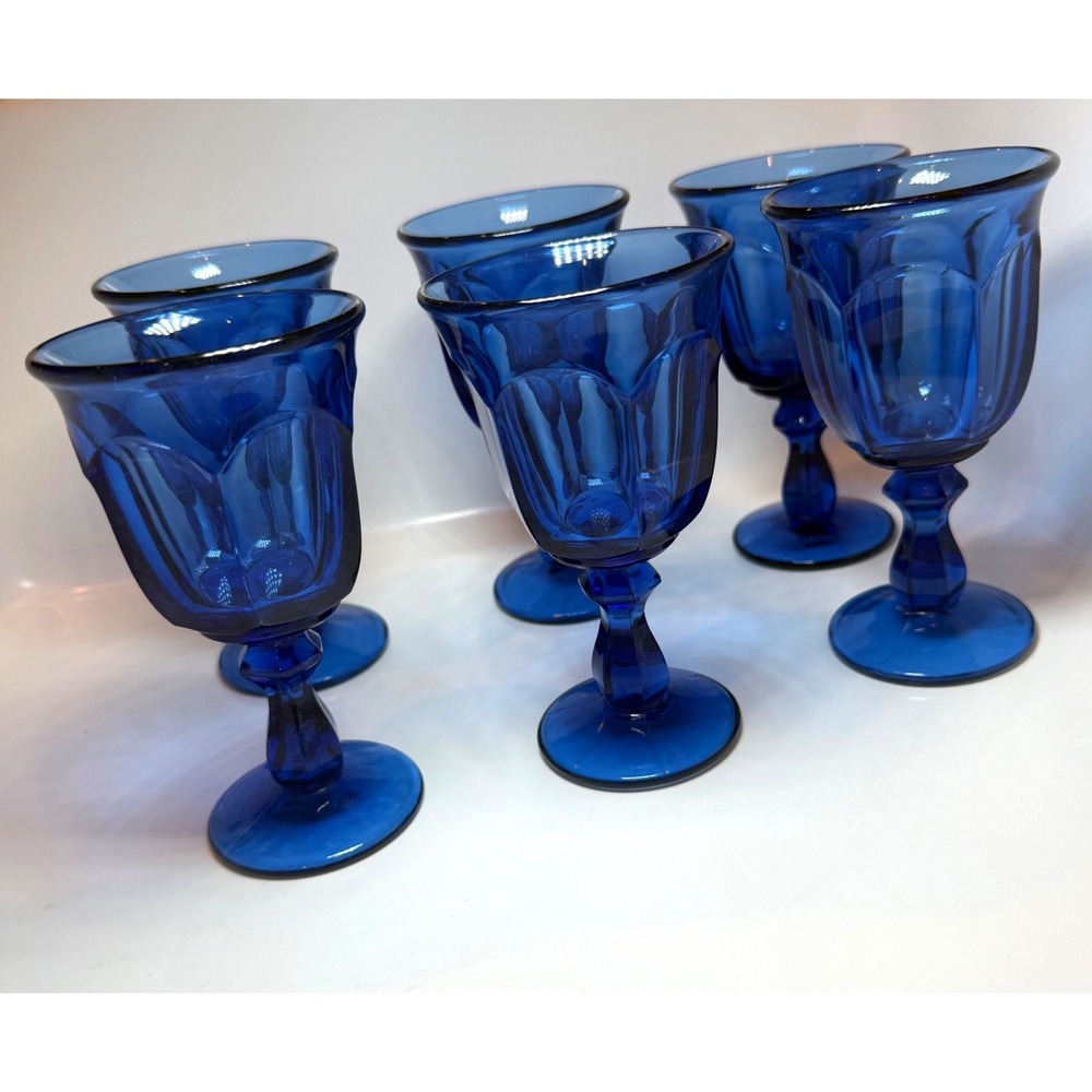 Vintage Imperial Glass Old Williamsburg Cobalt Goblets 5.3"‎ Set of 6 Deep Blue